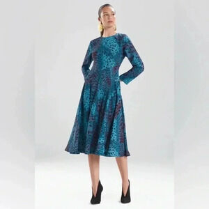 Natori Blue Teal Cheetah Print Swing Midi Dress Women’s Size 4 Small S